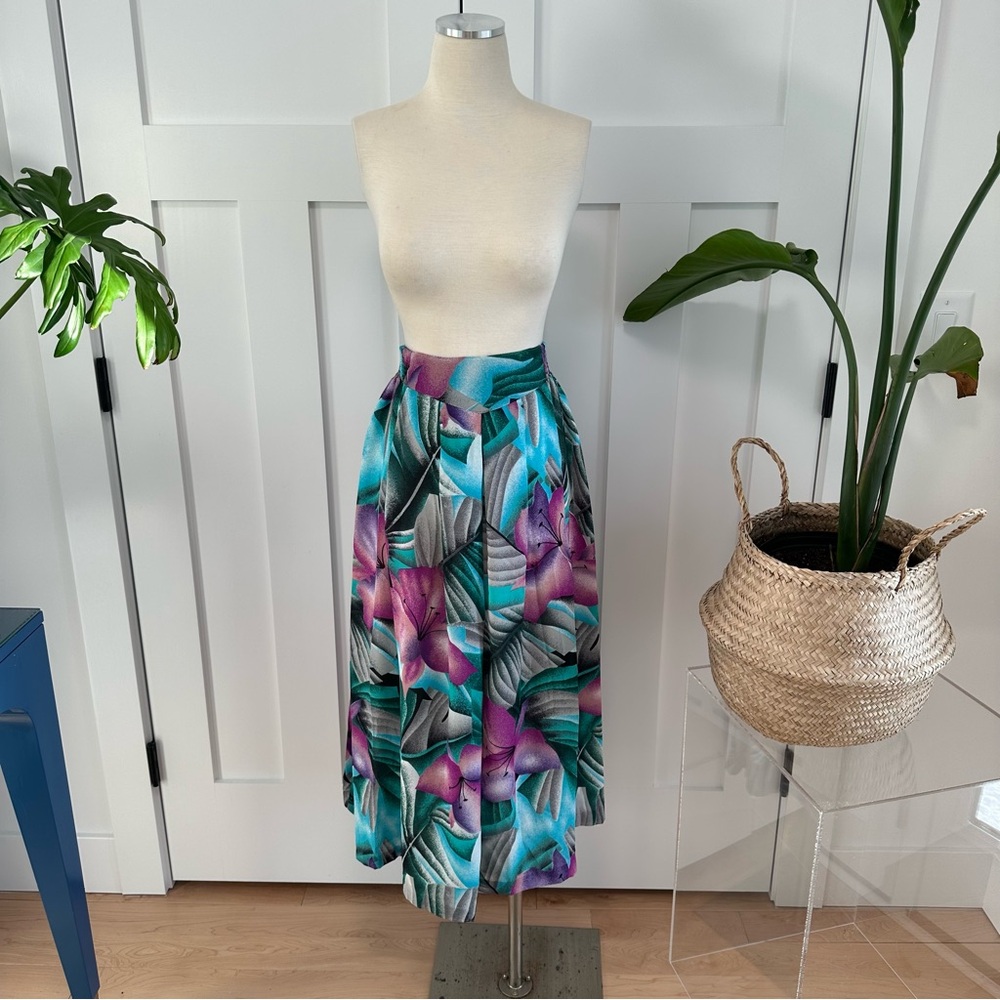 Tropical Print Vintage Midi Skirt